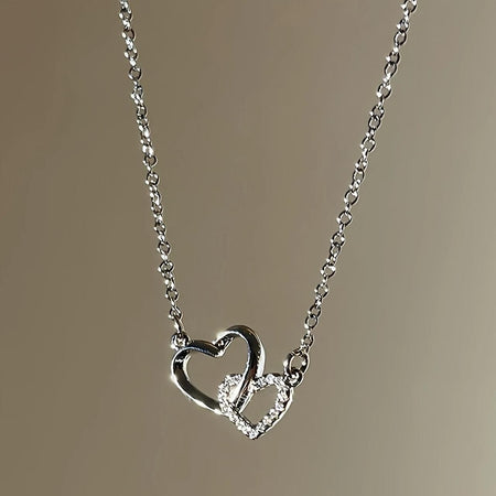 Women's Dual Heart Pendant with Chain Micro Plating